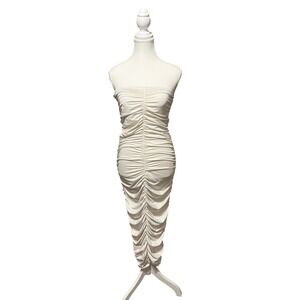 Strapless Ruched Bodycon Maxi Dress • White • Size M